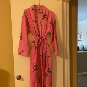 Ladies long pink bathrobe with cocktail design